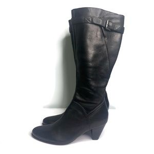 Ecco Women’s Hope Black Heel Knee High Leather Boots With Buckle Size 39